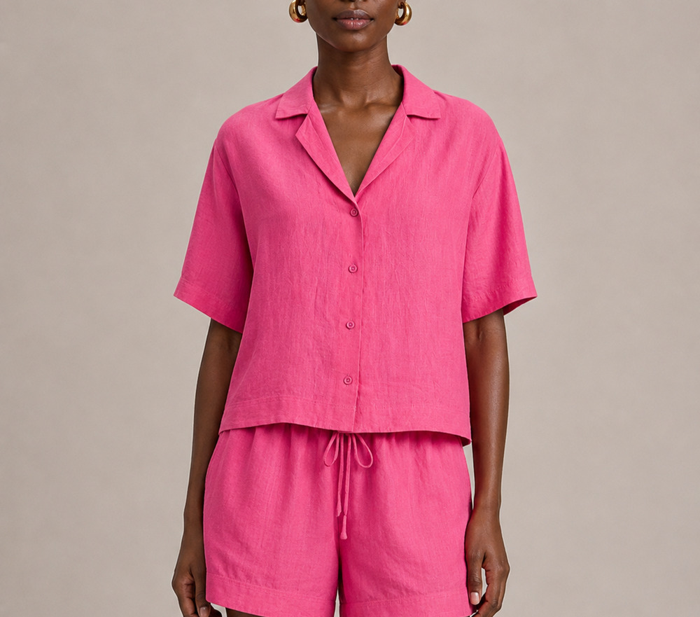 Apiece Apart NWT Serra India Pink Linen Camp Shirt Button Top Blouse Size XS